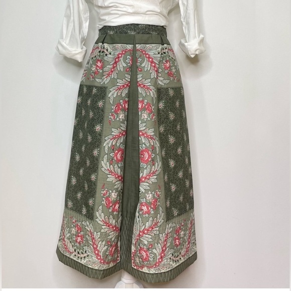Handmade Woman’s Green Paisley Floral Quilted Pleated Midi Skirt Made in Maine-S - Picture 2 of 5